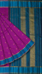 Purple Kanchi Pattu Saree with Sulphate Blue Gap Border