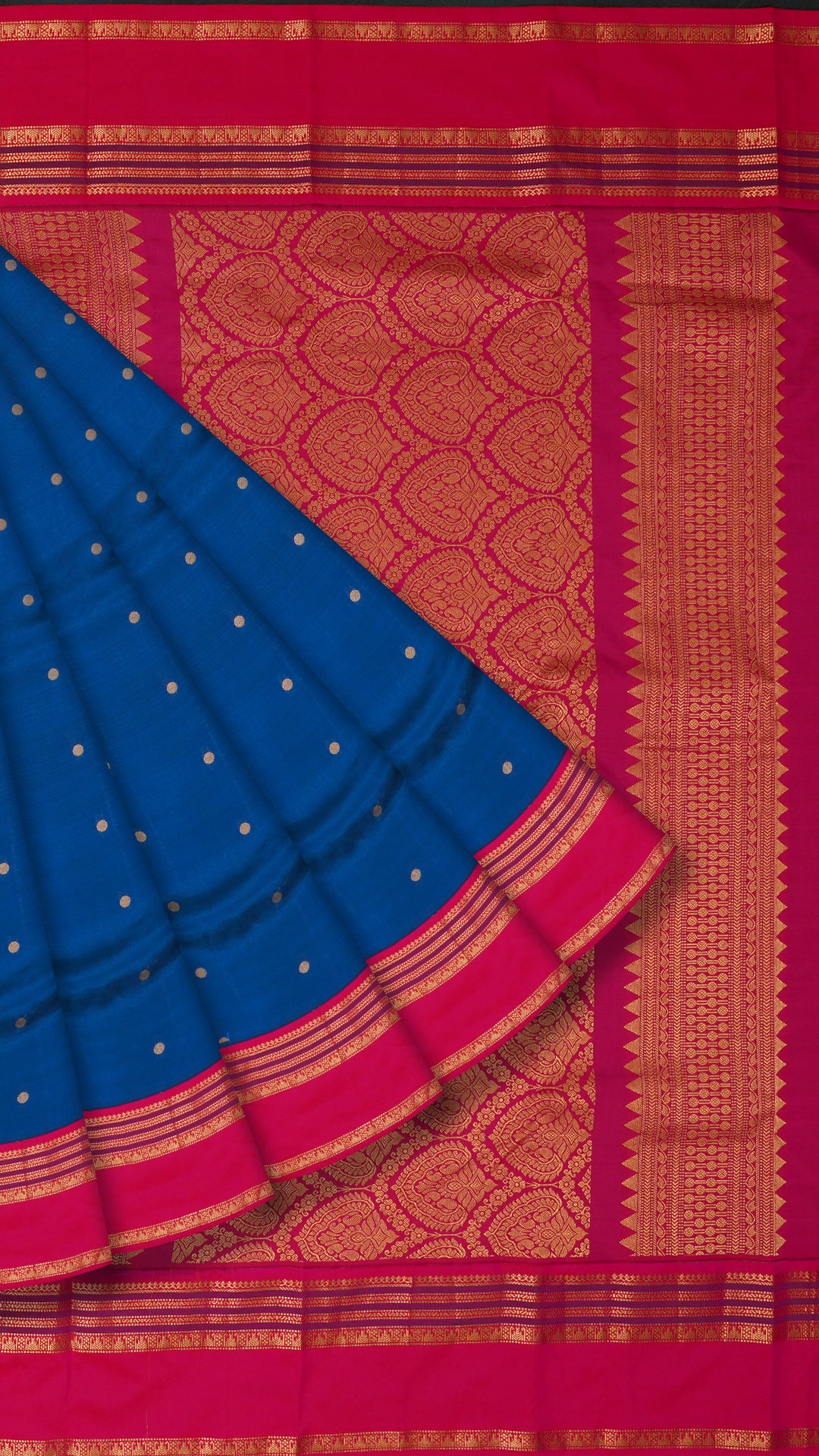 Sulphate Blue Kanchi Pattu Saree with Gap Border