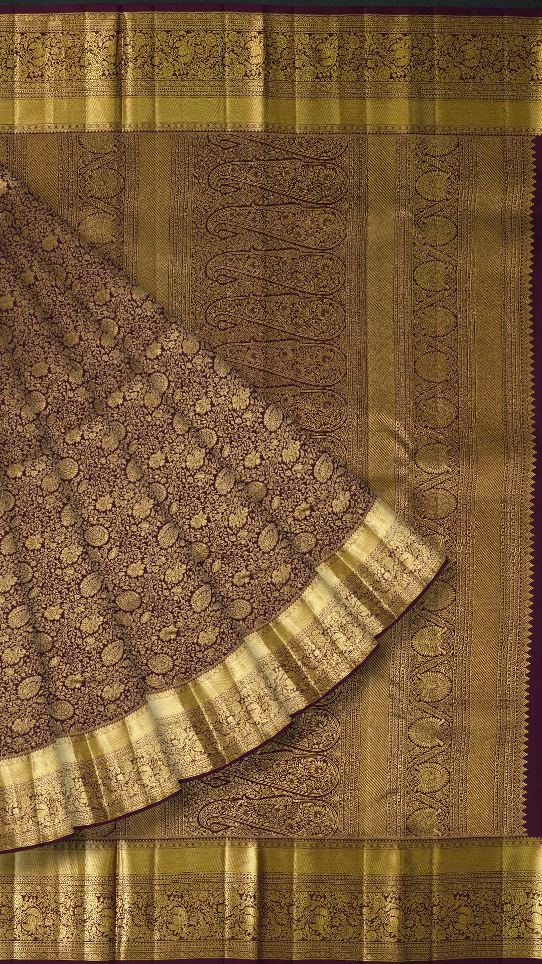 Burgundy Kanchi Pattu Saree with Self Zari Border
