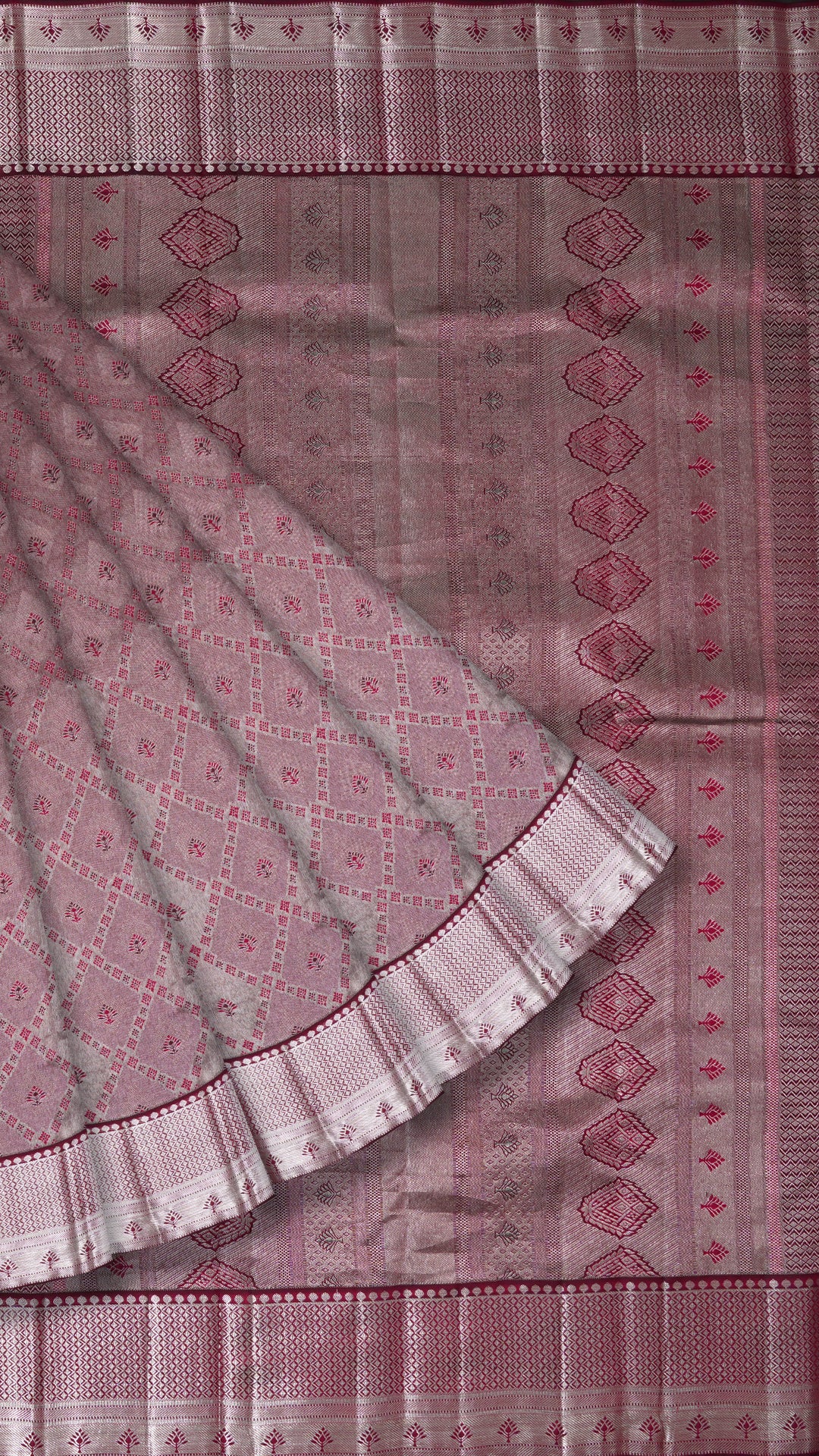 Burgundy Kanchi Pattu Saree with Self Zari Border