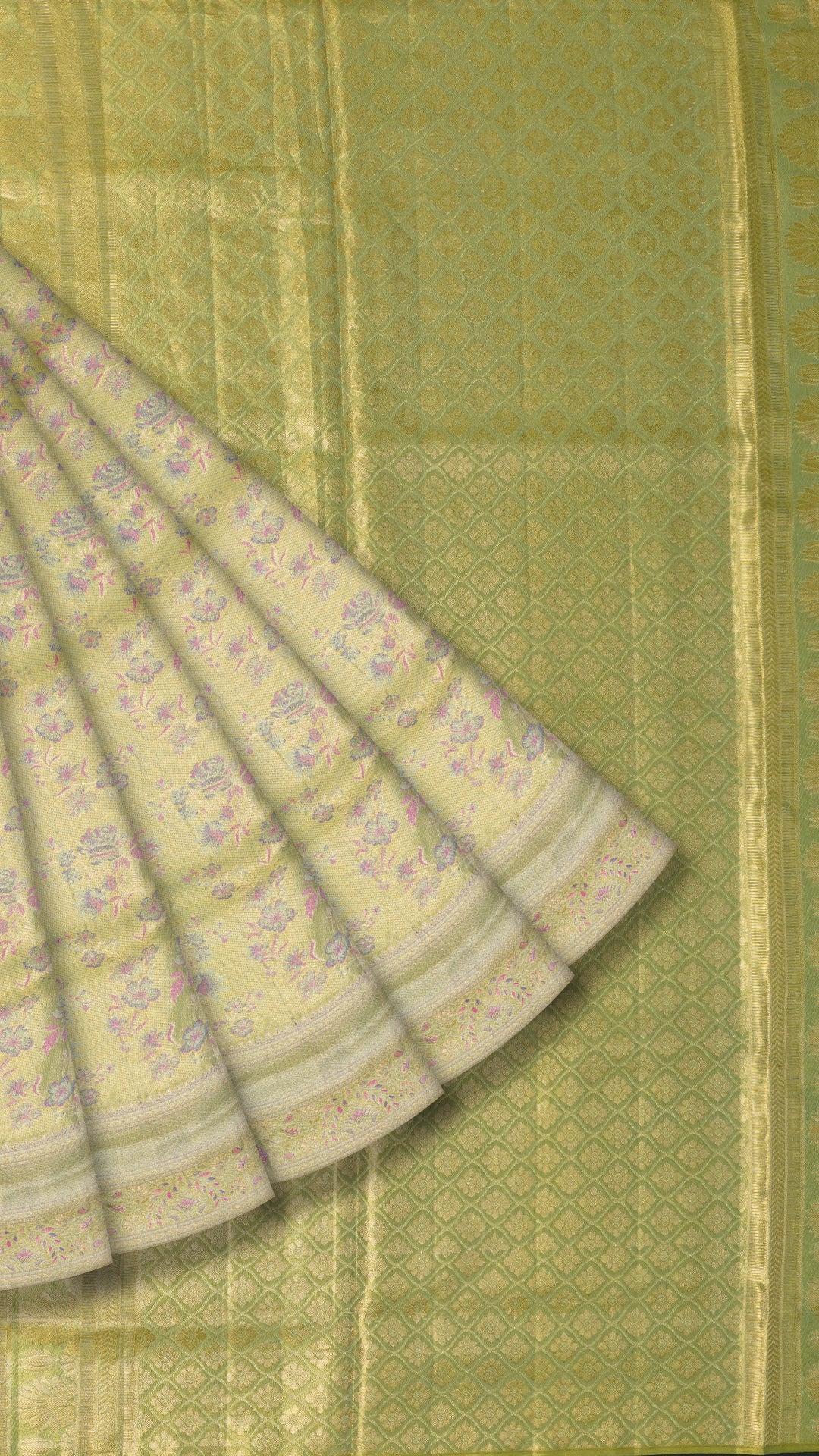 Beige Kanchi Pattu Saree with Self Floral Border