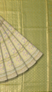 Beige Kanchi Pattu Saree with Self Floral Border
