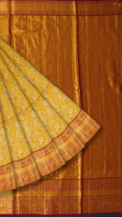 Mustard Yellow Kanchi Pattu Saree with Maroon Zari Border