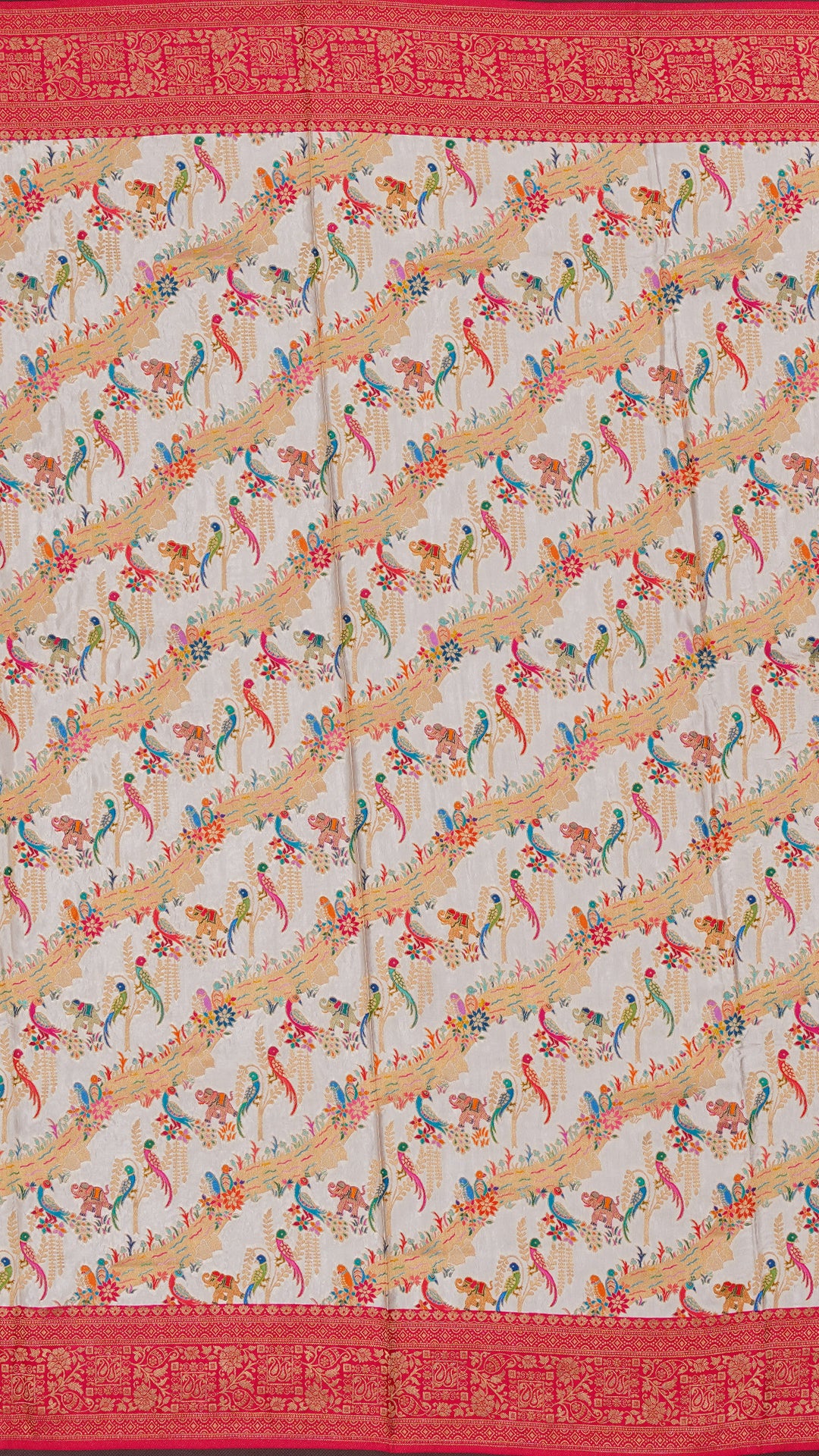 Cream Mashru Silk Saree with Contrast Plain Border – Vaarahi Silks