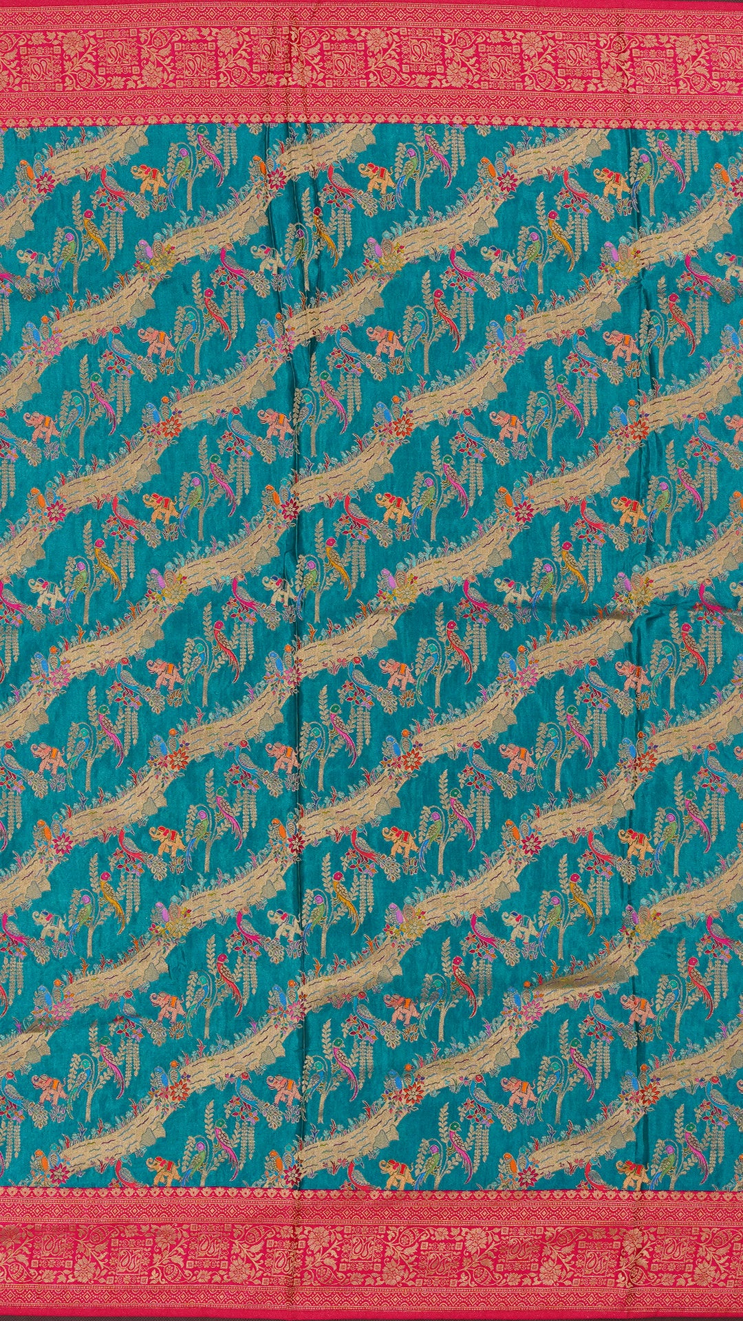 Rama Green Banaras Silk Saree with Contrast Border – Vaarahi Silks