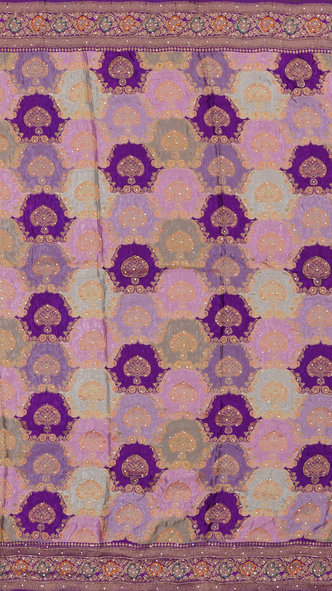 Violet Banaras Silk Saree with Contrast Border Work