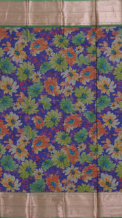 Multi Colour Ikkat Silk Saree with Big Zari Border