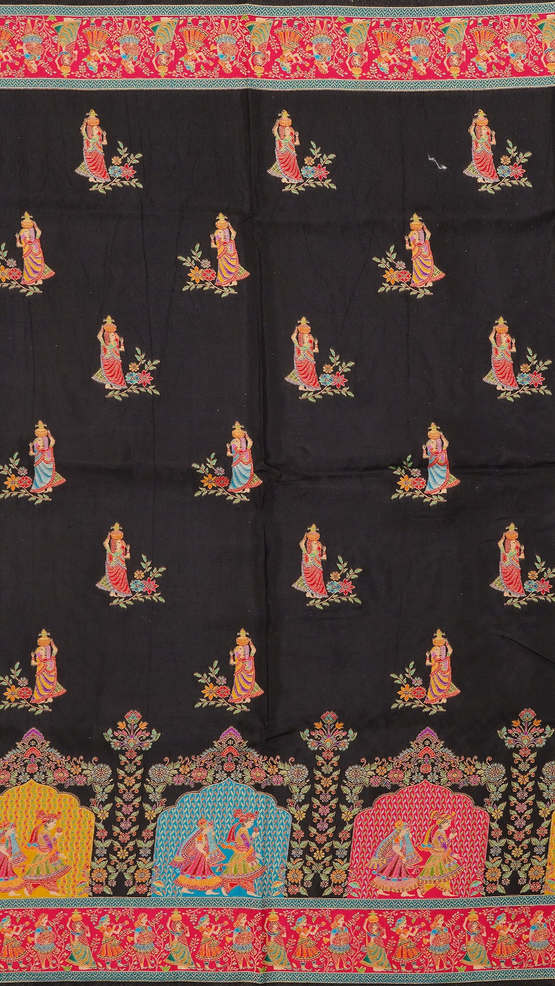 Multicolor Crepe Silk Saree with Contrast Border