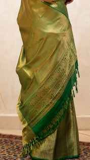 Pista Green Kanchi Pattu Saree with Bottle Green Zari Border