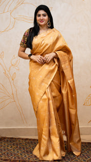 Wheat Kanchi Pattu Saree with Subtle Zari & Pink Blouse