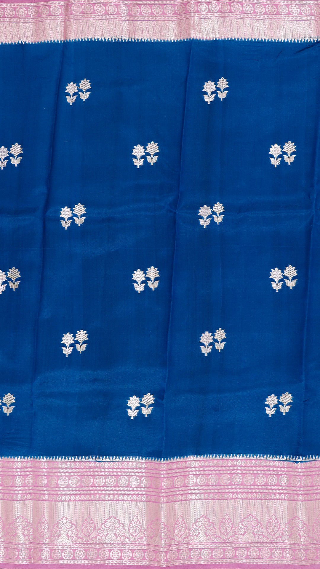 Peacock Blue Chiniya Silk Saree with Lavender Contrast Border