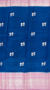 Peacock Blue Chiniya Silk Saree with Lavender Contrast Border