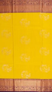 Bright Yellow Kanchipuram Saree with Dark Purple Pallu