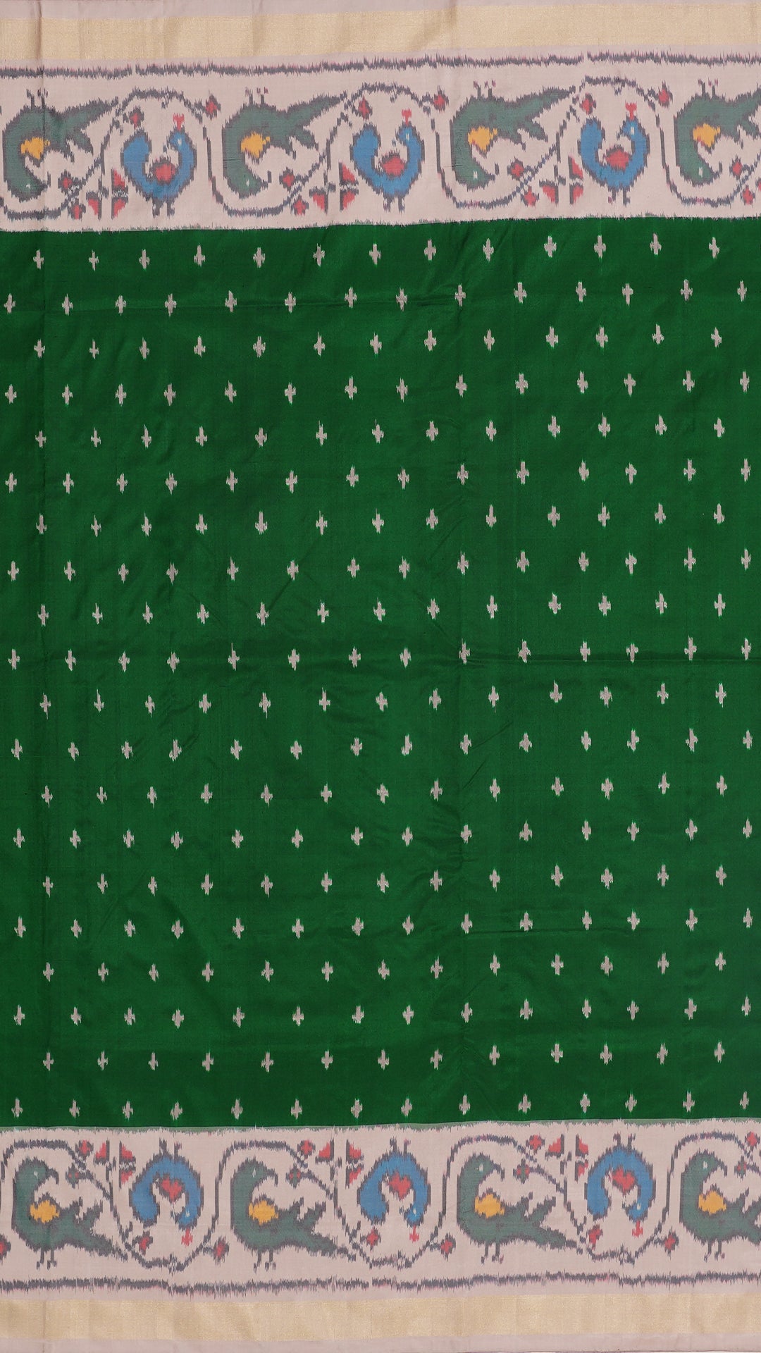 Bottle Green Ikkat Silk Saree with Matte Beige Paithani Border