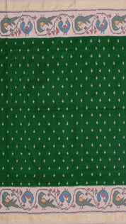 Bottle Green Ikkat Silk Saree with Matte Beige Paithani Border
