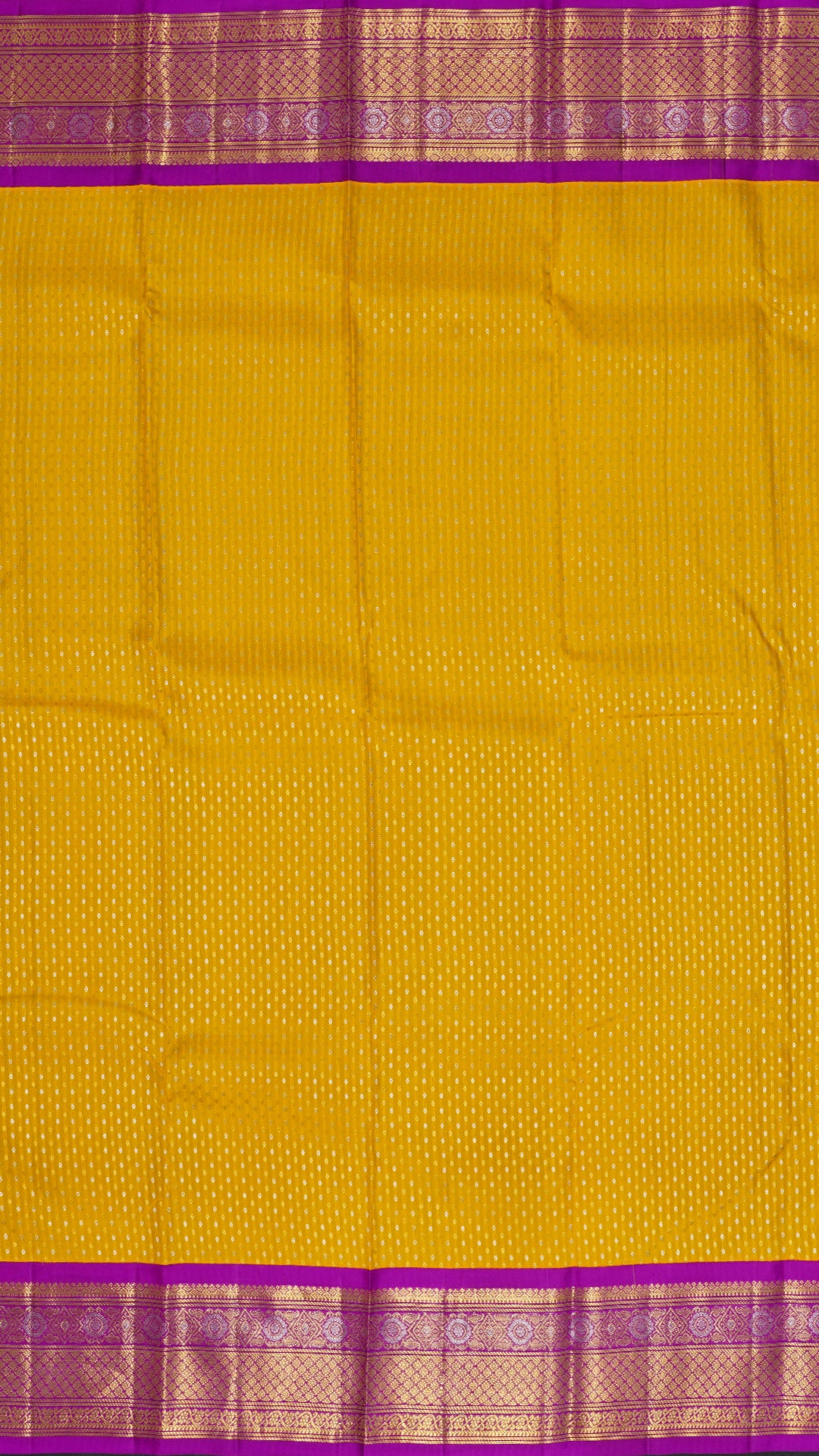 Yellow Kanchi Pattu Saree with Purple Zari Border