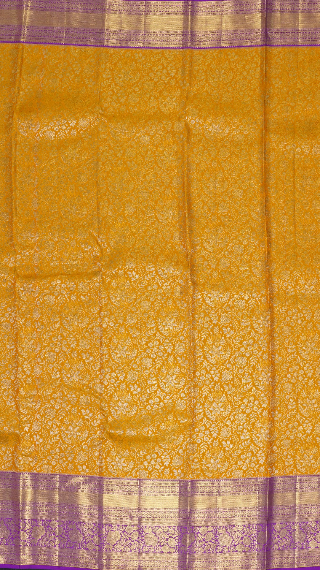 Yellow Kanchi Pattu Saree with Purple Zari Border