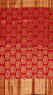 Red Kanchi Pattu Saree with Zari Border & Big Buttes
