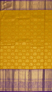Mustard Yellow Kanchi Pattu Saree with Blue Zari Border