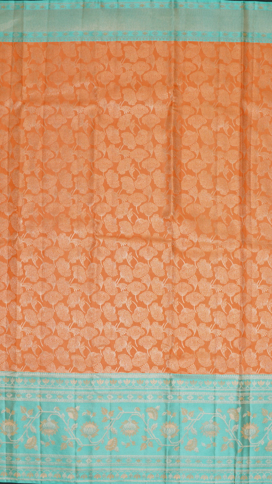 Peach Kanchi Pattu Saree with Blue Floral Zari Border