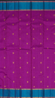 Purple Kanchi Pattu Saree with Sulphate Blue Gap Border