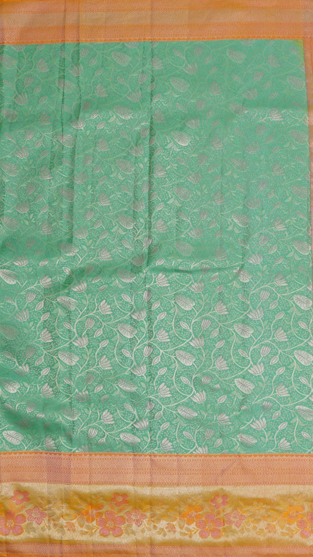 Powder Blue Kanchi Pattu Saree with Peach Zari Border