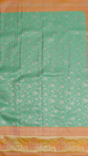 Powder Blue Kanchi Pattu Saree with Peach Zari Border