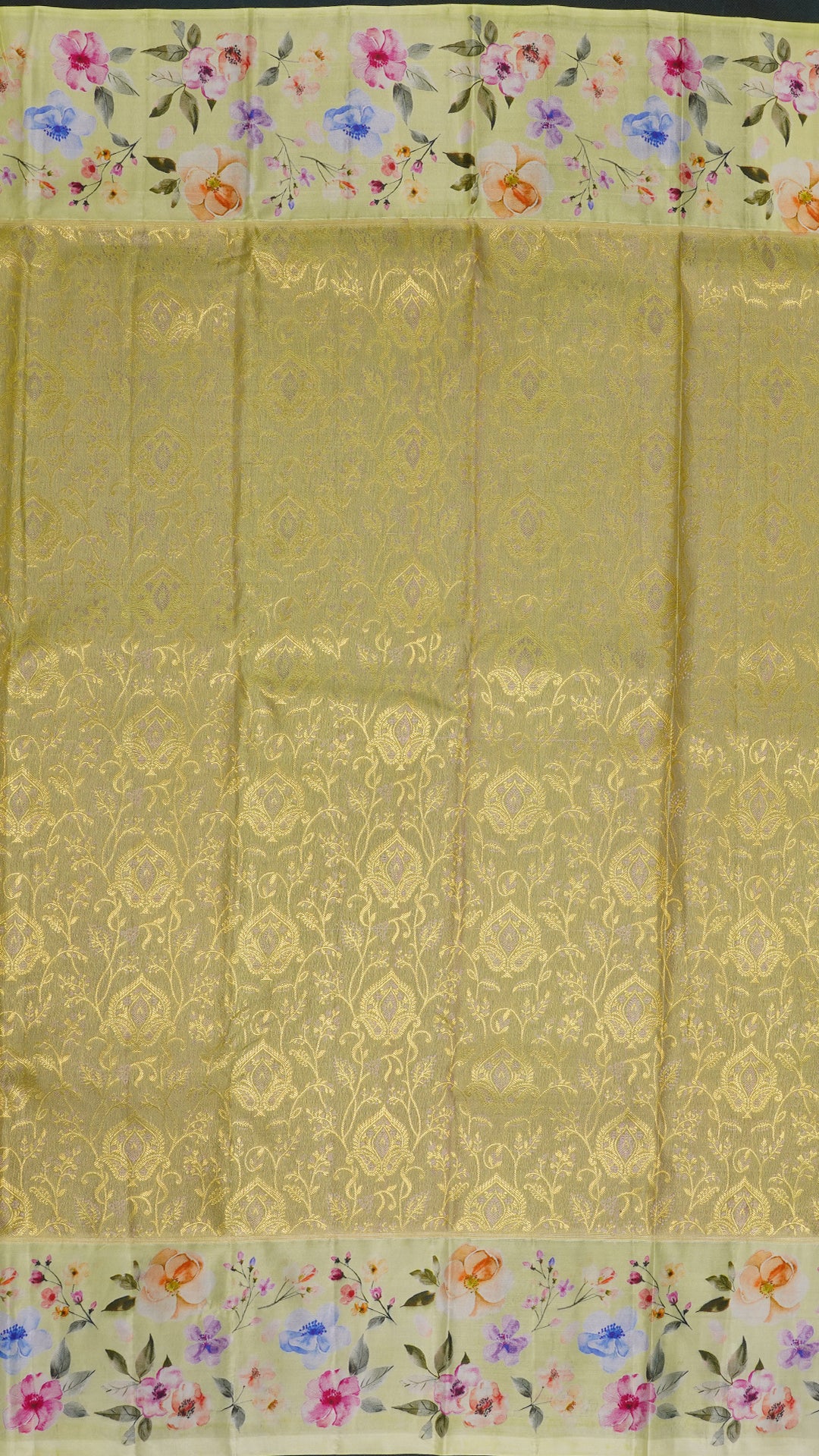 Beige Kanchi Pattu Saree with Baby Yellow Floral Border