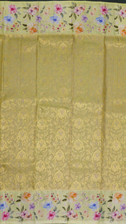 Beige Kanchi Pattu Saree with Baby Yellow Floral Border