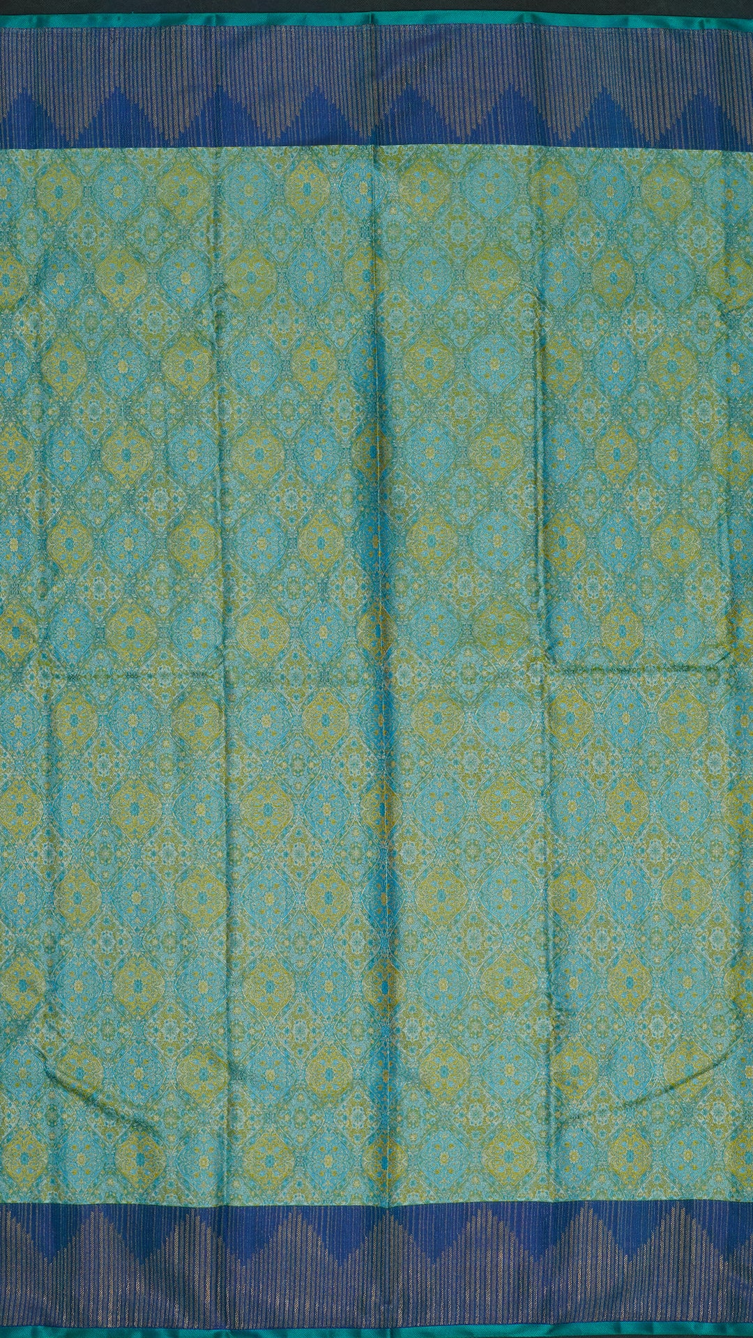 Aqua Blue Kanchi Pattu Saree with Temple Border