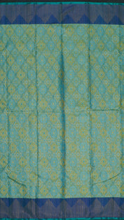 Aqua Blue Kanchi Pattu Saree with Temple Border