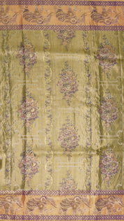 Snuff Kanchi Pattu Saree with Orange Tissue Elephant Border