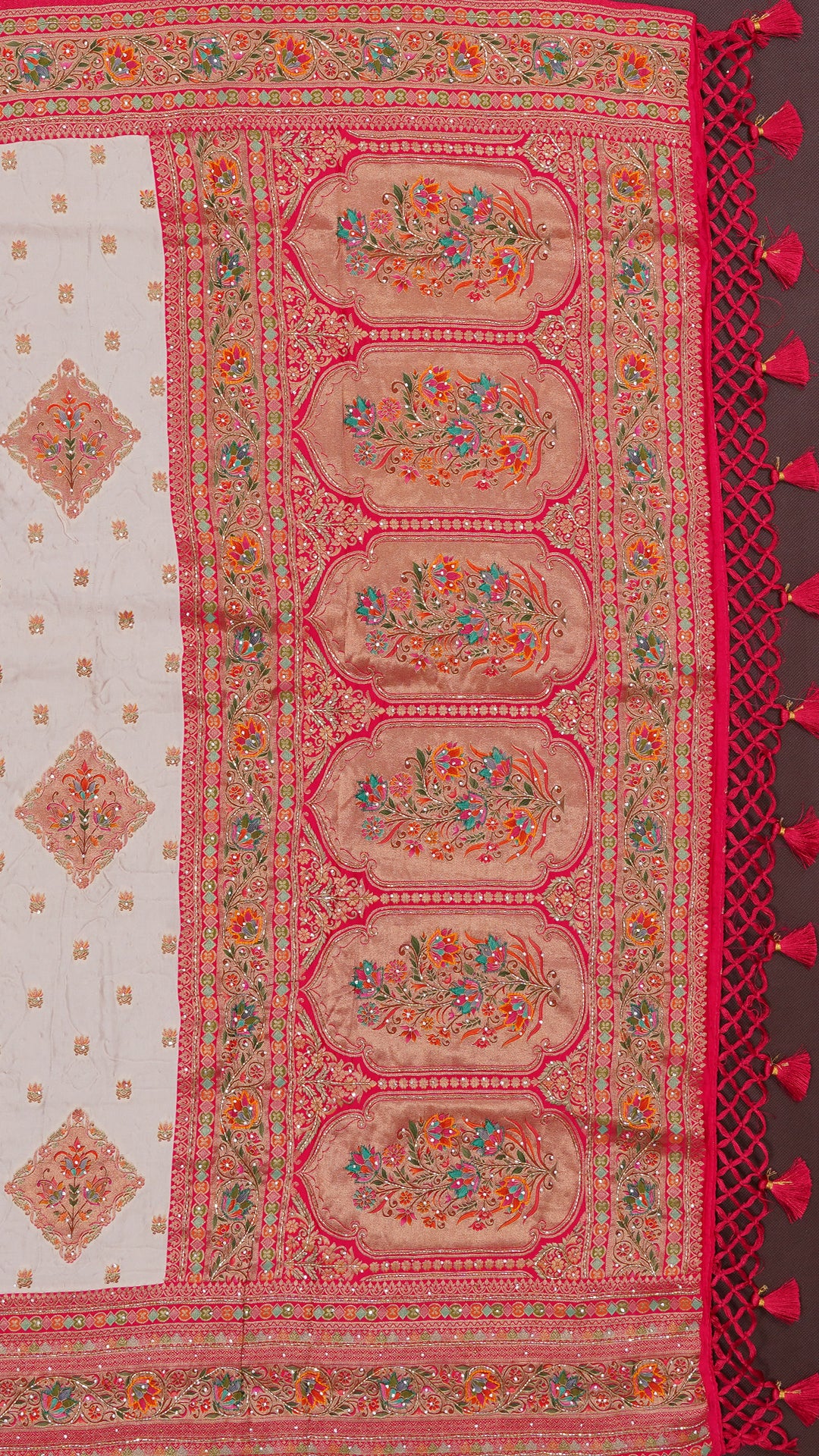 Multicolor Dola Silk Saree with Kardana & Zari Work