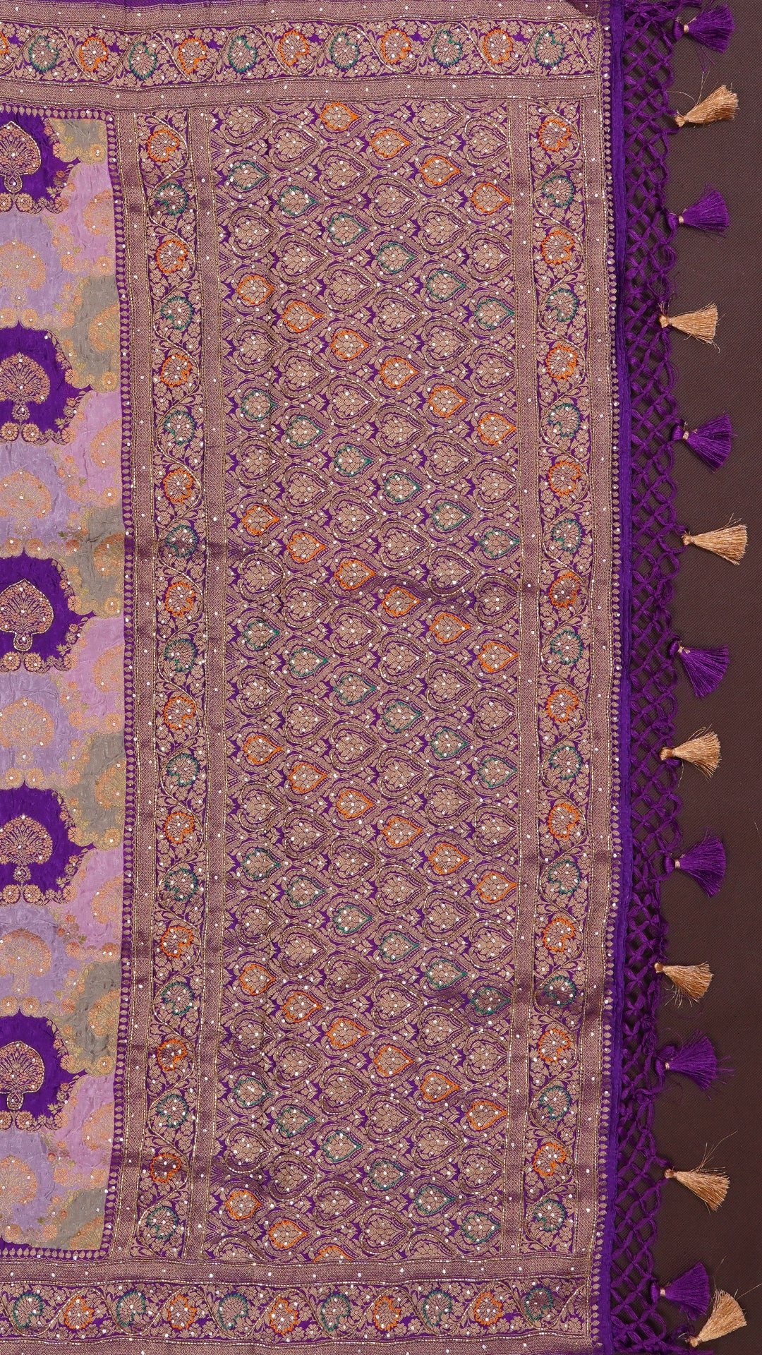 Violet Banaras Silk Saree with Contrast Border Work