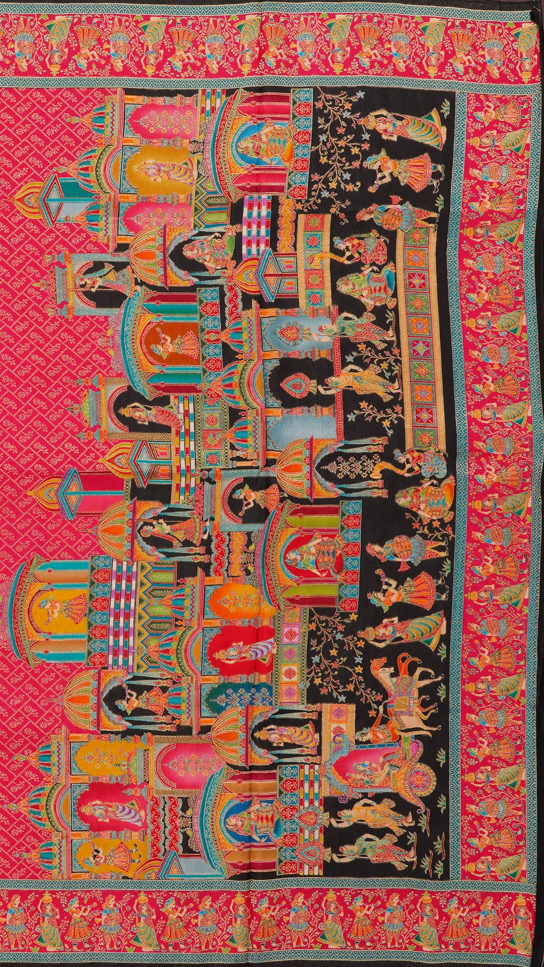 Multicolor Crepe Silk Saree with Contrast Border