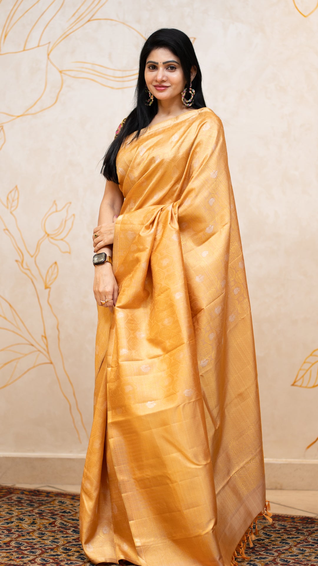 Wheat Kanchi Pattu Saree with Subtle Zari & Pink Blouse