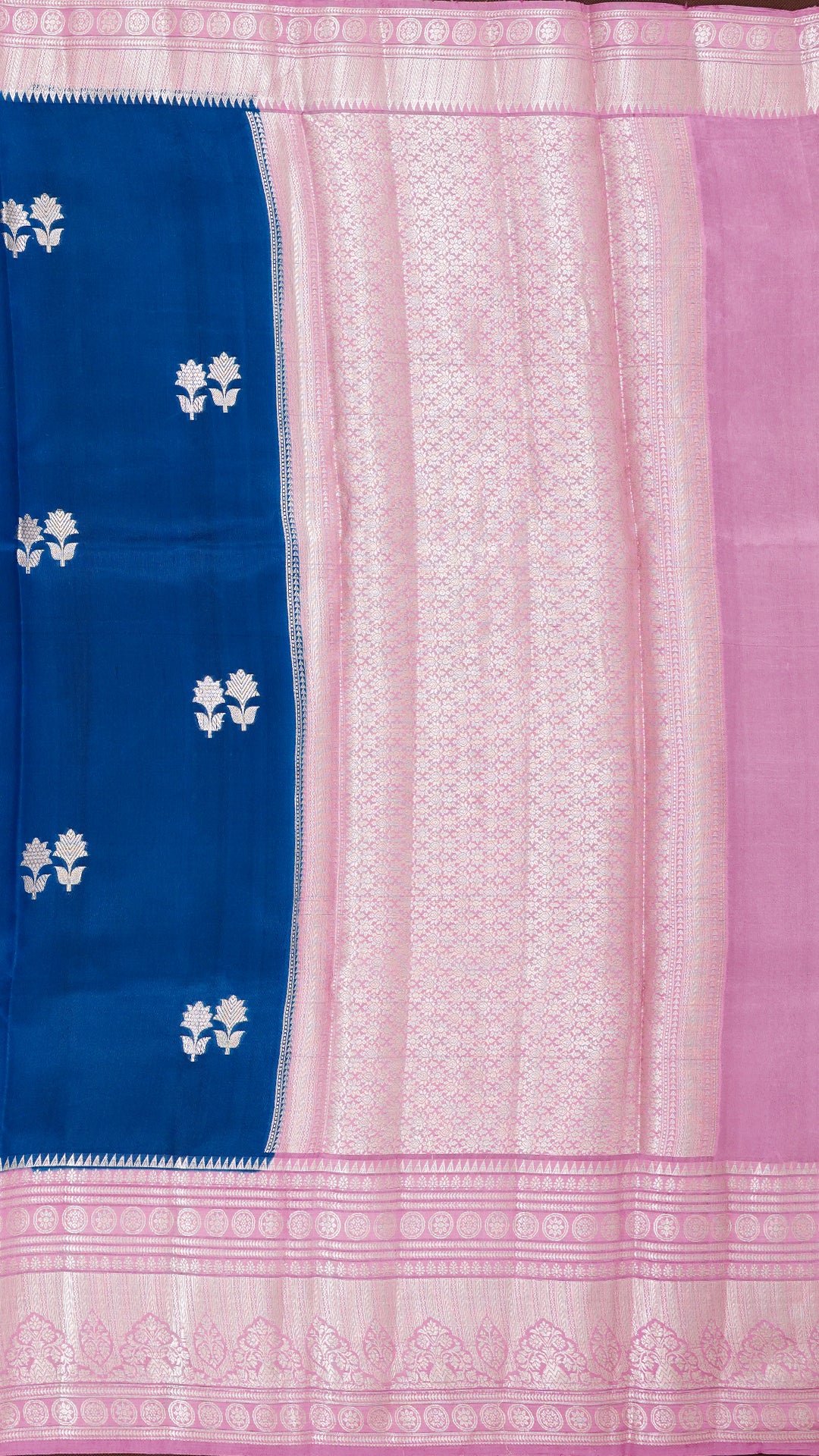 Peacock Blue Chiniya Silk Saree with Lavender Contrast Border
