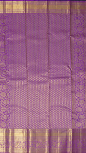 Yellow Kanchi Pattu Saree with Purple Zari Border