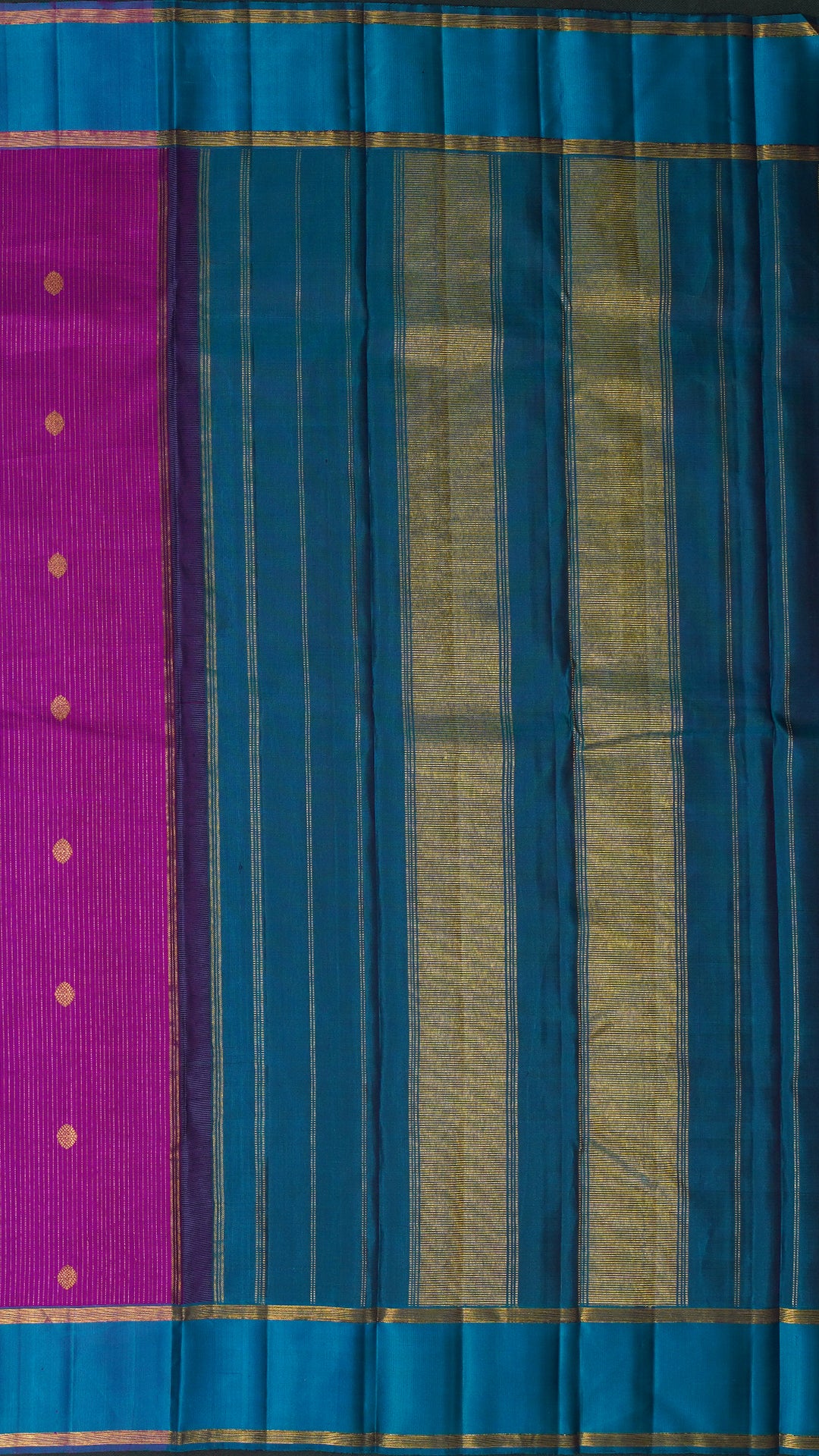 Purple Kanchi Pattu Saree with Sulphate Blue Gap Border