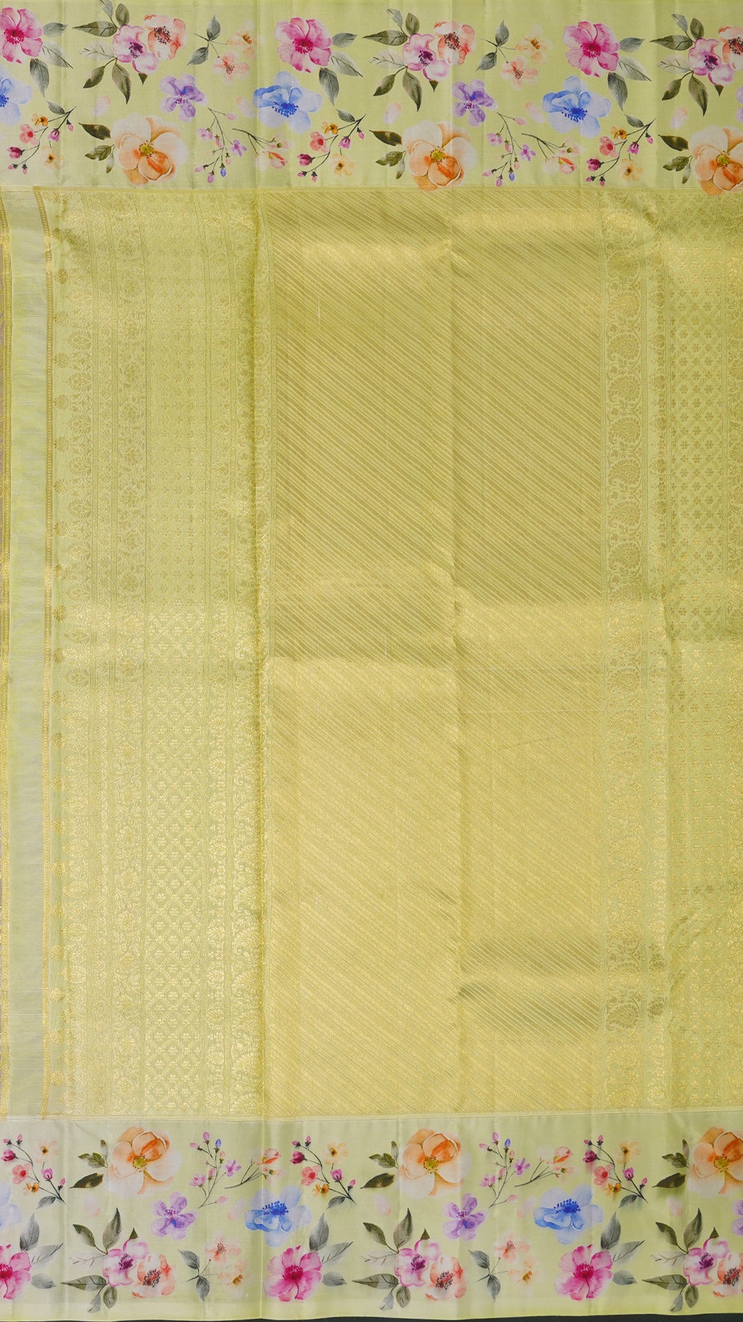 Beige Kanchi Pattu Saree with Baby Yellow Floral Border