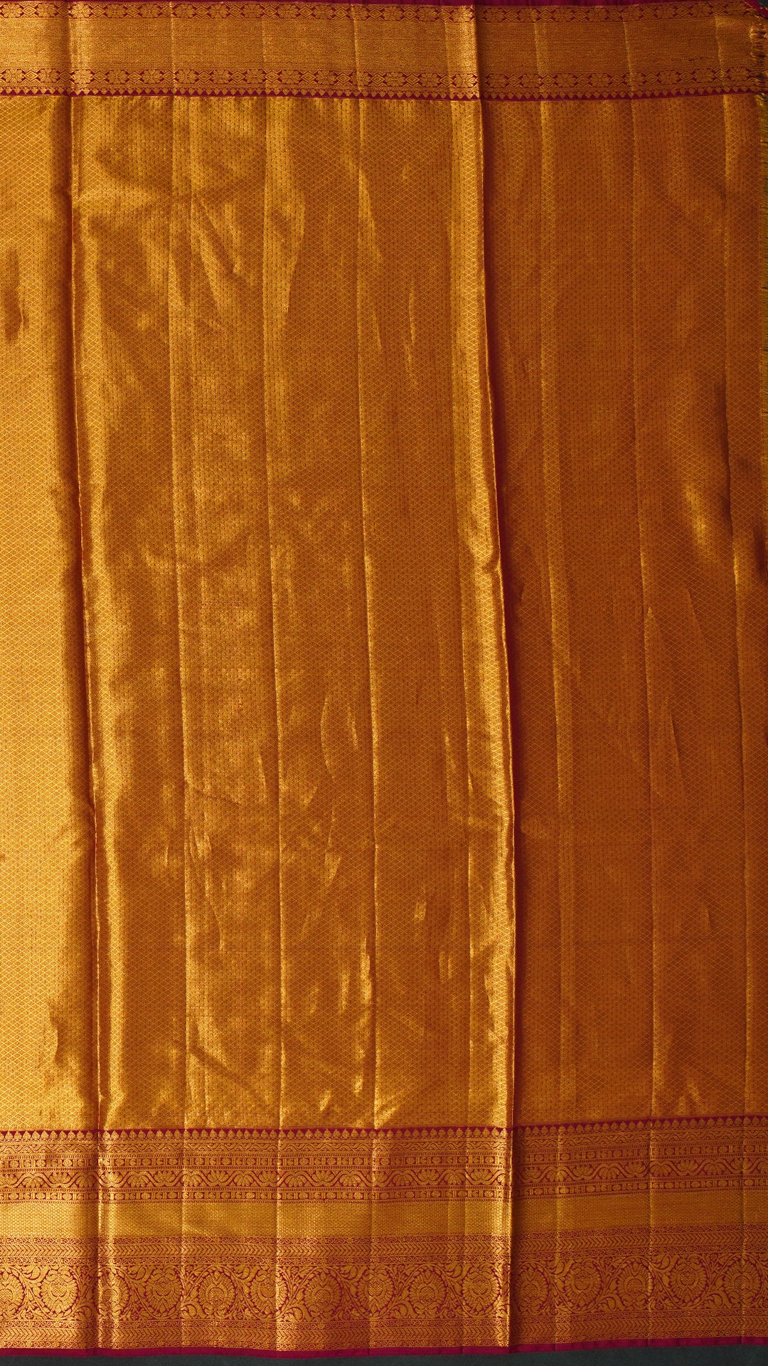 Mustard Yellow Kanchi Pattu Saree with Maroon Zari Border