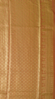 Snuff Kanchi Pattu Saree with Orange Tissue Elephant Border