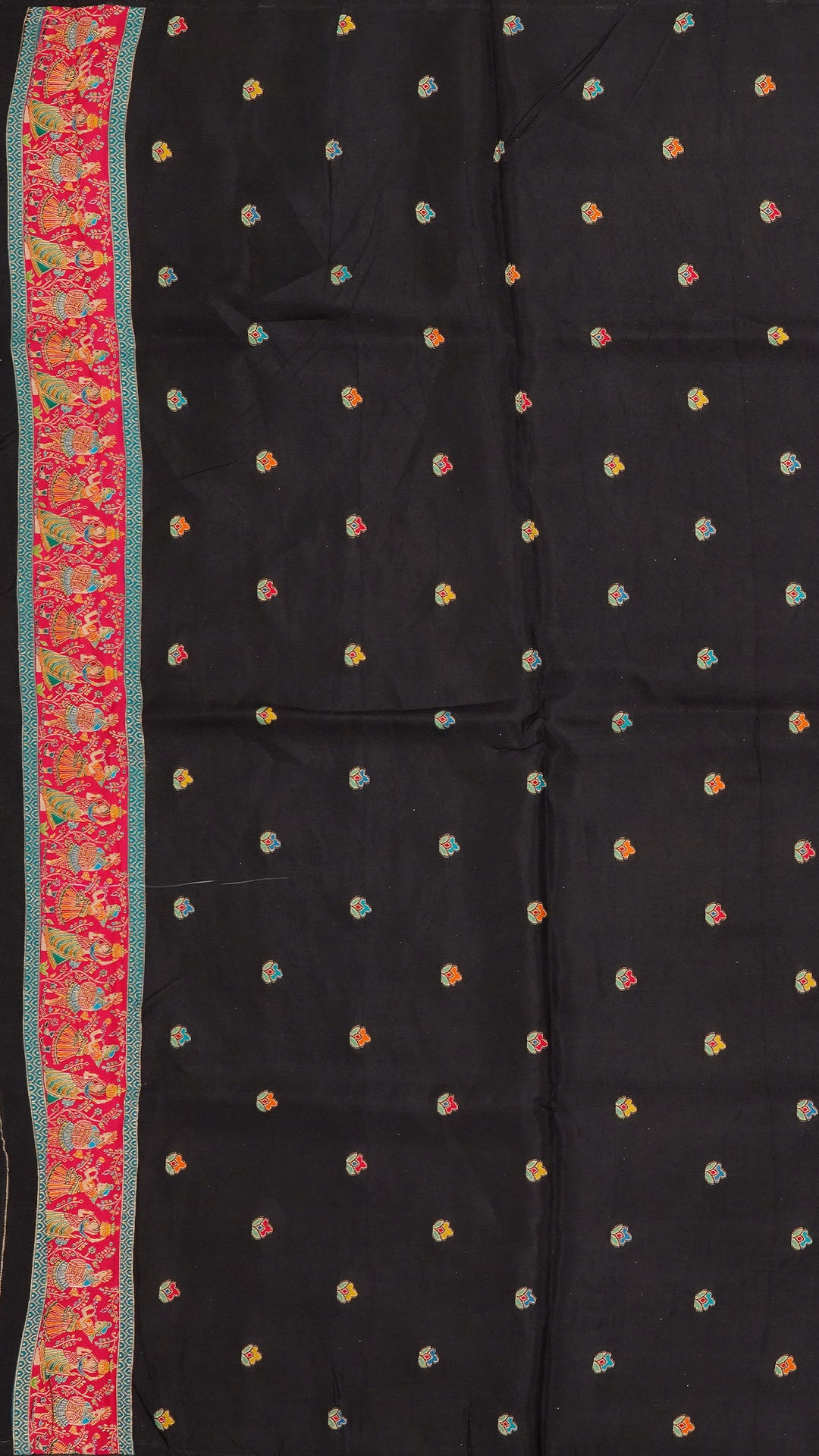 Multicolor Crepe Silk Saree with Contrast Border