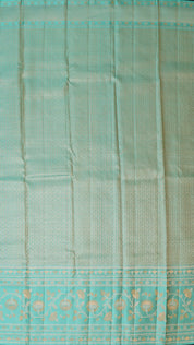 Peach Kanchi Pattu Saree with Blue Floral Zari Border