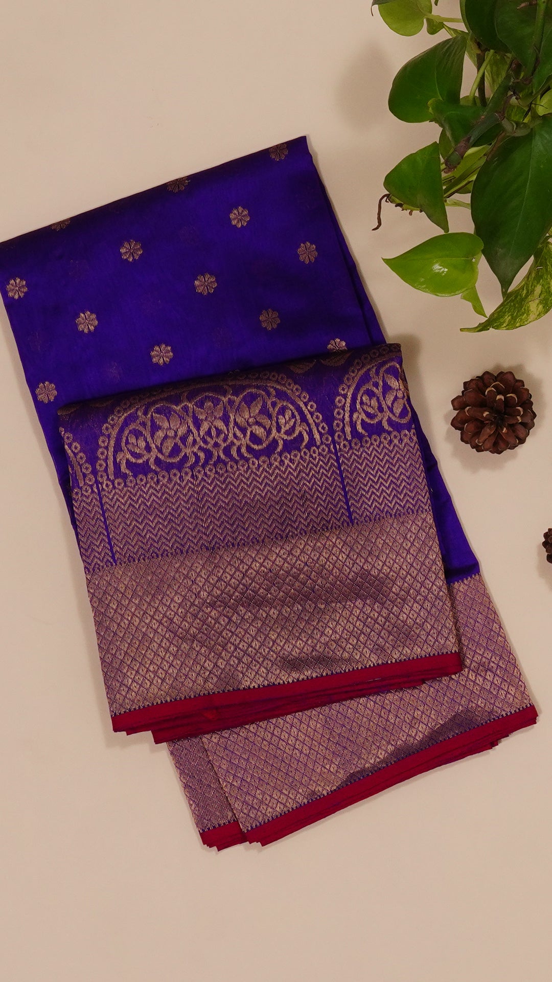 Purple Chanderi Silk Saree with Gold Butta & Jal Border