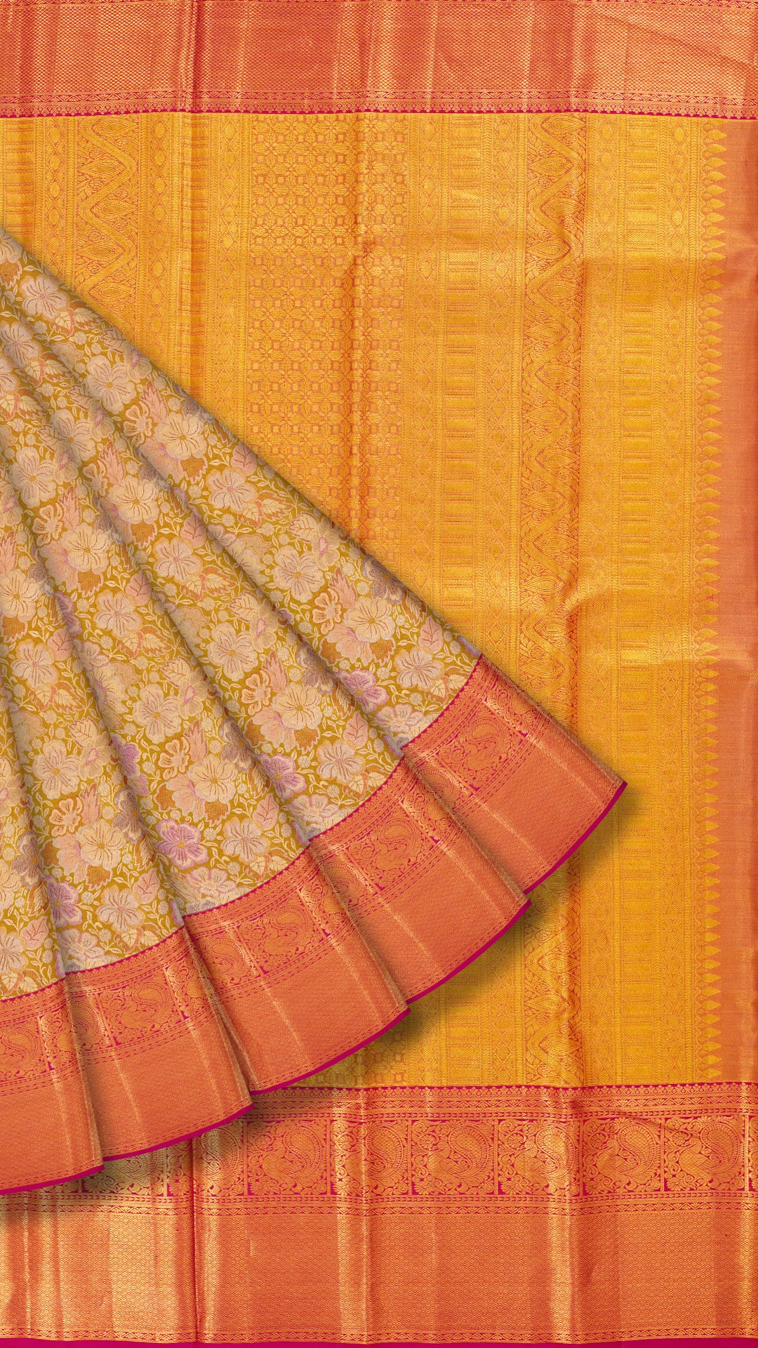 Gold Tissue Kanchipuram Saree with Pink Pallu