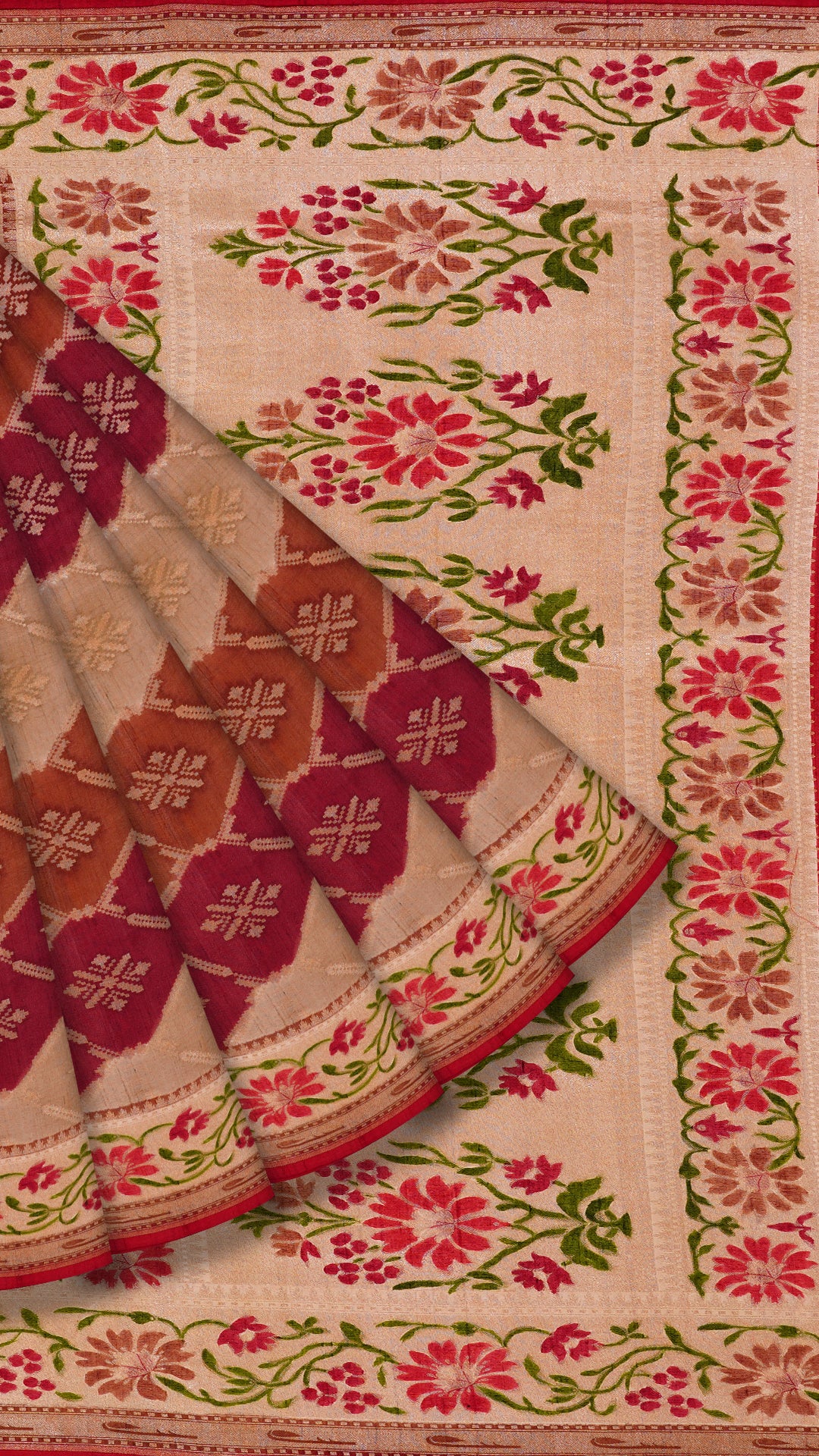 Multi-Colour Banarasi Tusser Saree with Floral Border