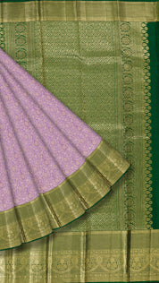 Lavender and Dark Green Kanchipuram Silk Saree with Gold Zari Border | Big Border Traditional Saree
