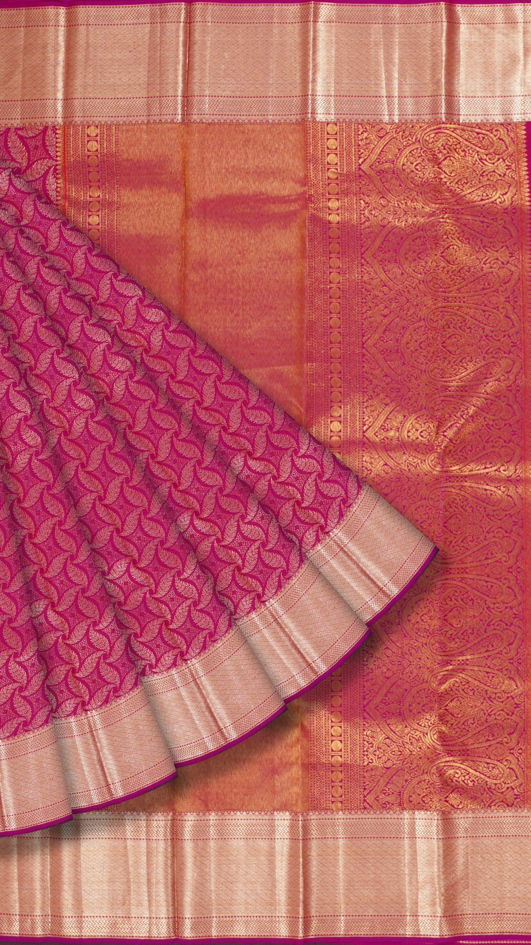 Magenta Pink Kanchipuram Silk Saree with Khadi Border