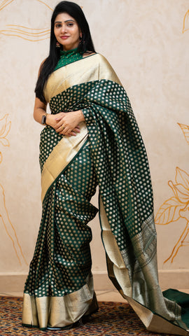 Bottle Green Kanchi Pattu Saree with Thread Work Border